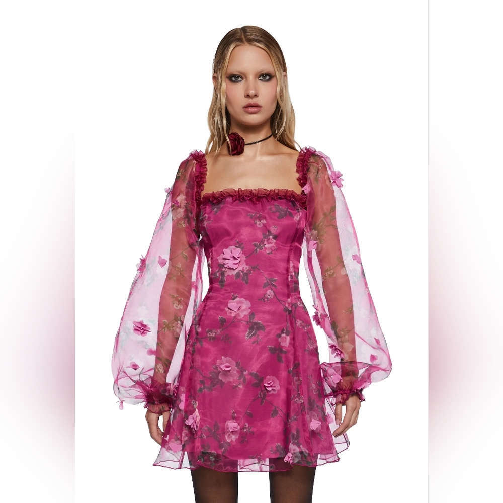 Sugar Thrillz Pink Floral Sheer Sleeve Dress